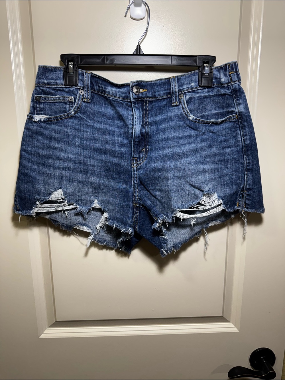 aerie Distressed Dark Blue Denim Cutoff Shorts